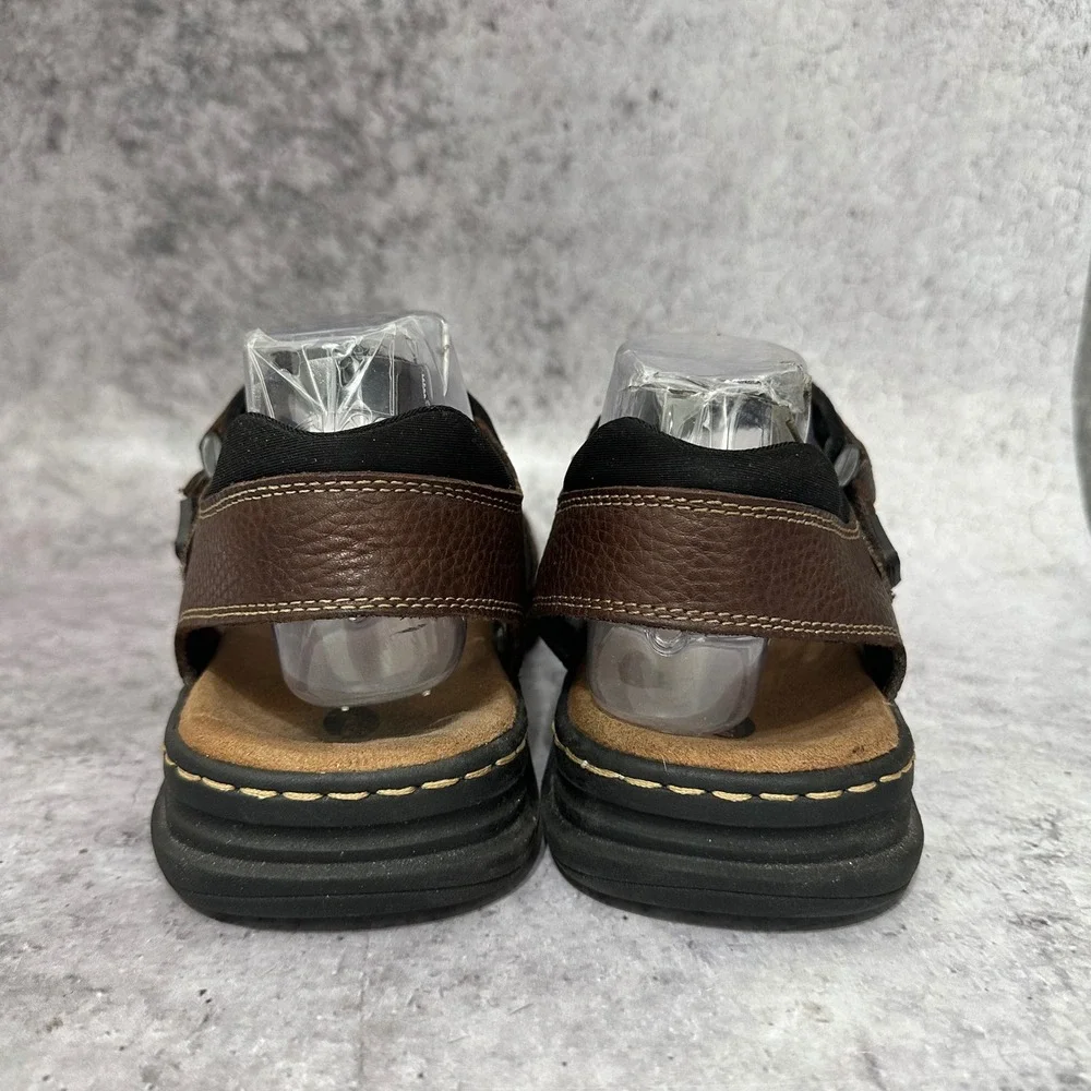 Dr Scholls Gus Sandals Mens 12 Brown Leather Comfort Adjustable Straps Gus